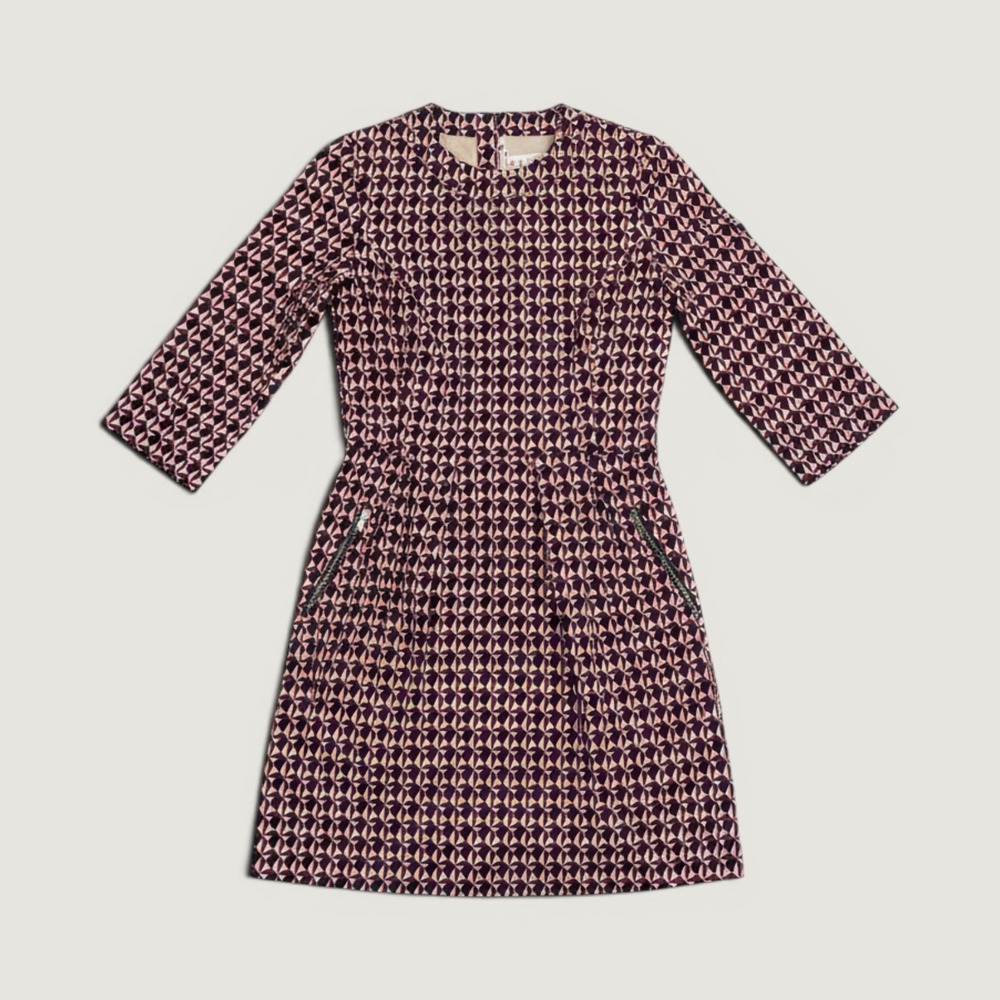 Bonpoint Womens XS Dress Geometric Triangle Print Cotton Burgundy Black Pocket